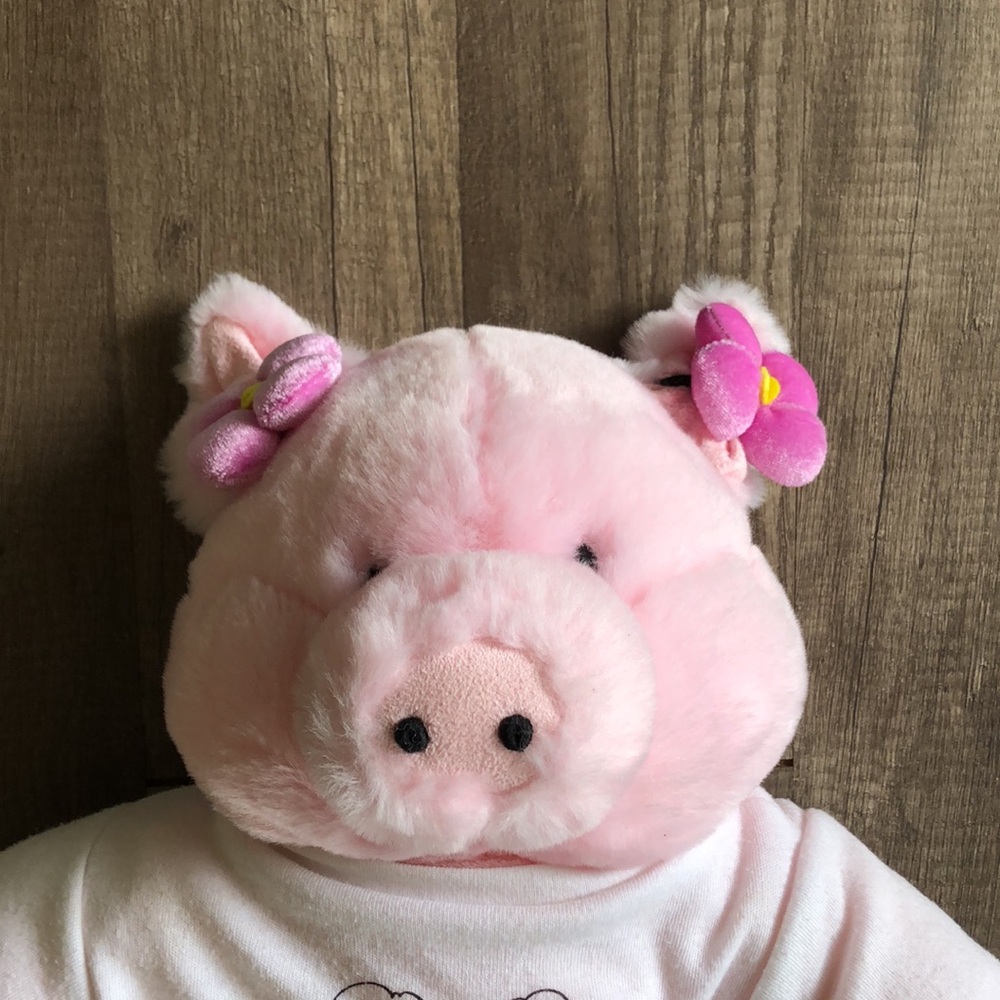 Build a Bear Pink Pig Piglet with Pajamas and Flower Bows - Picture 2 of 7